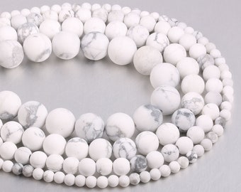 1 Full Strand 15.5" Genuine Natural Loose Round Frosted Semi Precious Matte Howlite White Turquoise Stone Dull Gemstone Beads 4/6/8/10/12mm