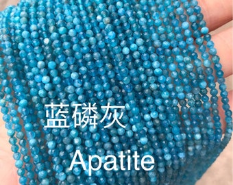 1 Full Strand 2/3/4mm Small Natural Loose Semi Precious Micro Round Faceted Apatite Gemstone Seed Stone Beads for Jewelry Making 15.5"