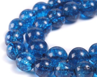 1 Voller Strang 15.5 "Lose Runde Glatte Blaue Crackled Kristall Citrin Quarz Edelstein Perlen für DIY Schmuckherstellung 4mm 6mm 8mm 10mm 12mm
