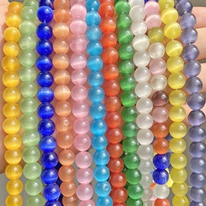 1 Full Strand 15.5" Treated Synthetic Selenite Loose Round Smooth Cat Eye Glass Beads for DIY Jewelry Making 4mm 6mm 8mm 10mm