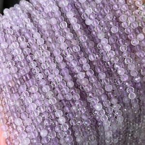 1 Full Strand 2/3/4mm Genuine Natural Shining Loose Micro Round Faceted Healing Energy Lavender Amethyst Gemstone Crystal Seed Stone Beads