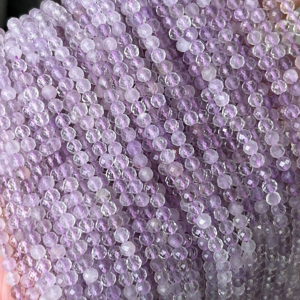 1 Full Strand 2/3/4mm Genuine Natural Shining Loose Micro Round Faceted Healing Energy Lavender Amethyst Gemstone Crystal Seed Stone Beads