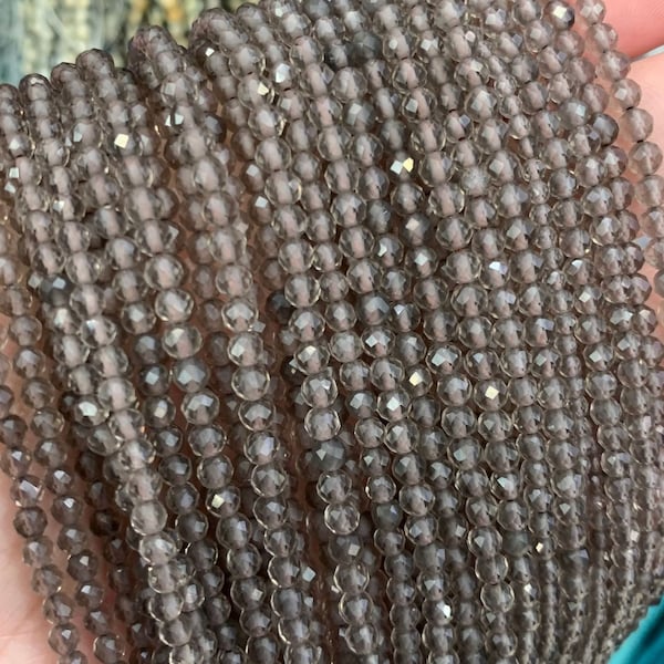 1 Full Strand 15.5“ 2/3/4mm Genuine Natural Loose Micro Faceted Sparkling Round Chocolate Icy Obsidian Gemstone Beads for DIY Jewelry Making