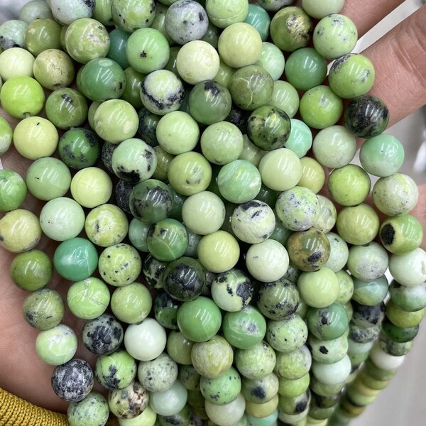 1 Full Strand 15.5" Genuine Natural Loose Round Healing Green Chinese Chrysoprase Gemstone Beads for DIY Jewelry Making 4mm 6mm 8mm 10mm