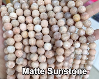 1 Full Strand 15.5" Genuine Natural Loose Round Semi Precious Healing Matte Sunstone Gemstone Chakra Beads 4mm 6mm 8mm 10mm 12mm 14mm