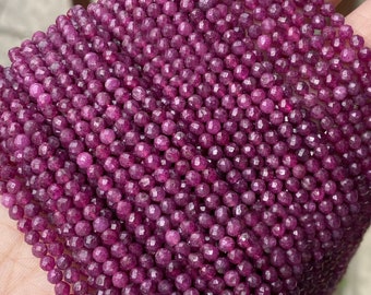 1 Full Strand 2/3/4/5/6mm Authentic Genuine Natural Loose Polished Micro Real Round Faceted Red Ruby Gemstone Healing Seed Stone Beads 15.5"