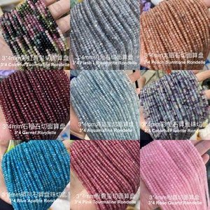 1 Full Strand Genuine You Pick Genuine Natural Loose Micro Rondelle Faceted Sparkling Gemstone Stone Gems Beads for DIY Jewelry Making 3*4mm