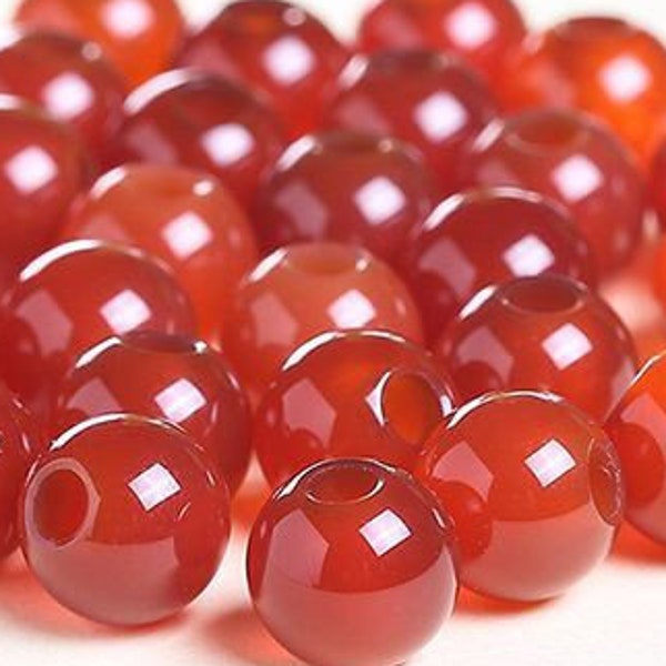 Naturel 50pcs véritable naturel grand trou lâche rond rouge agate pierres précieuses perles grand trou gemme pour la fabrication de bijoux à bricoler soi-même 6/8/10/12mm