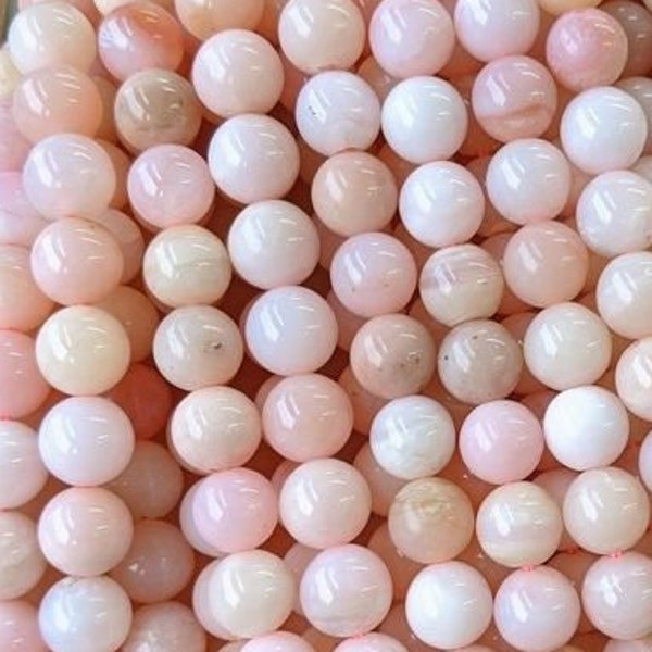 Véritables perles naturelles d'opale rose du Pérou, polies, de qualité 3A, 2 mm 6 mm 8 mm 10 mm 12 mm brin complet 15,5 po. Pierre naturelle, pierre précieuse