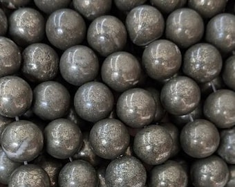 1 Full Strand Real Genuine Natural Healing Loose Semi Precious Polished Round Energy Pyrite Gemstone Stone Beads 15.5" 4mm 6mm 8mm 10mm