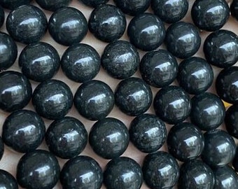 1 Full Strand 15.5" Genuine Natural Loose Round Semi Precious Smooth Black Russian Shungite Stone Healing Meditation Gemstone Beads