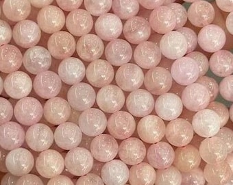 1 Full Strand 15.5" Genuine Real Natural Loose Round Smooth Pure Pink Morganite Gemstone Beads for DIY Jewelry Making 6mm 8mm 10mm