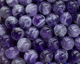 1 Full Strand 15.5" A Grade Genuine Natural Loose Round Semi Precious Dream Chevron Amethyst Gemstone Beads 4mm 6mm 8mm 10mm 12mm