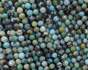 1 brin complet 2/3/4/6 mm, véritable naturel rond, micro-facettes, énergie de guérison, véritable pierre précieuse turquoise africaine, mini perles de pierre 15,5 po.