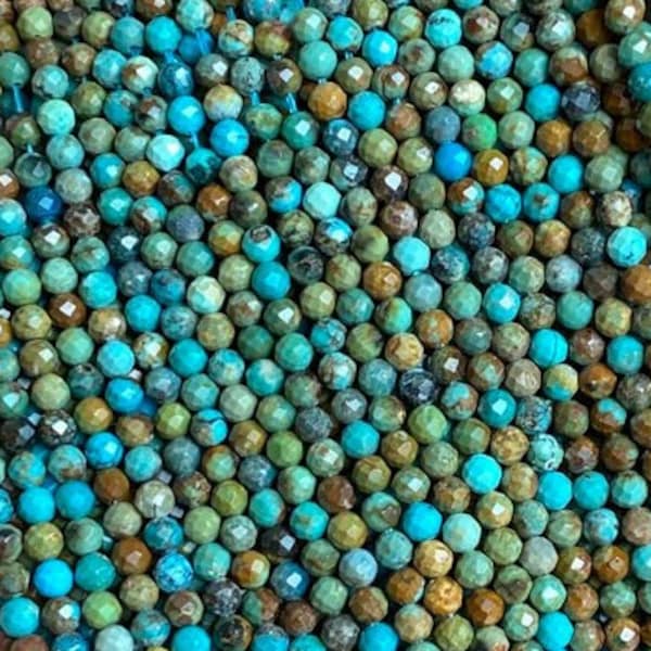 1 brin complet 2 mm/3 mm/4 mm véritable naturel en vrac micro rond à facettes véritable azurite chrysocolle turquoise pierres de rocaille perles 15,5 pouces