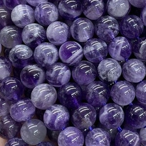 1 hebra completa de 15,5&quot; de perlas de piedra preciosa de amatista semipreciosa, redondas, sueltas, genuinas, de grado A, de 4 mm, 6 mm, 8 mm, 10 mm y 12 mm