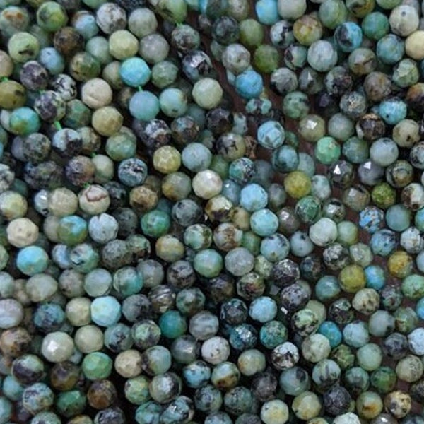 1 Full Strand 2/3/4/6mm Genuine Natural Loose Round Micro Faceted Healing Energy Real African Turquoise Gemstone Mini Stone Beads 15.5"