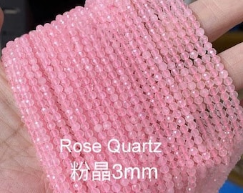 1 Full Strand Genuine Authentic Natural Loose Semi Precious Micro Real Round Faceted Rose Quartz Gemstone Healing Seed Stone Beads 15.5"