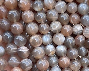 1 Full Strand 15.5" Natural Loose Genuine Round Semi Precious Natural Smooth Chocolate Moonstone Mala Gemstone Beads 4mm 6mm 8mm 10mm