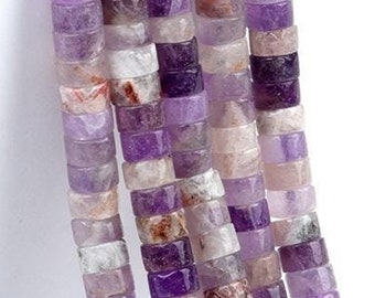 Genuine Natural Chevron Amethyst Gemstone Flat Rondelle Heishi Disc Spacer Beads, 4X2mm 6X3mm 15" Strand