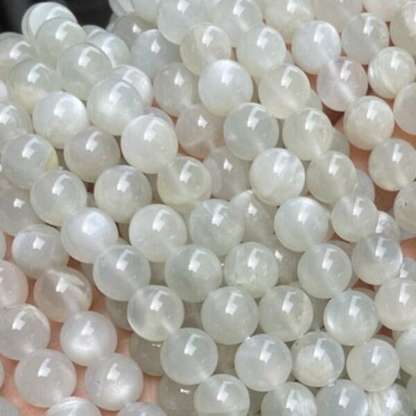 1 Full Strand 15.5" Natural Loose Genuine Round Natural Smooth White Moonstone Gemstone Stone Beads for DIY Jewelry Making 6mm 8mm 10mm