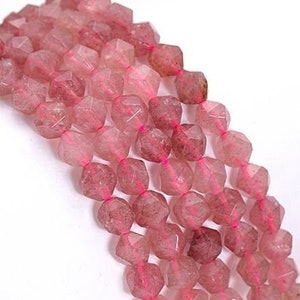 1 Full Strand 15.5&quot; Genuine Natural Loose Star Cut Faceted Strawberry Quartz Gemstone Stone Beads for DIY Jewelry Making 6mm 8mm 10mm