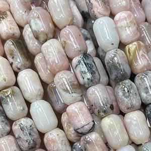 6 x 9 mm äkta naturliga tunnformade peruanska rosa opal ädelstenar korta rör ovala risstensbenspärlor för DIY smyckestillverkning 15"