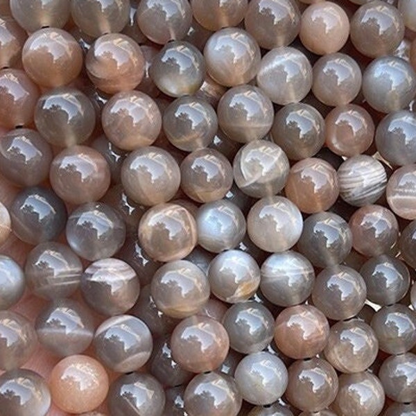 1 Full Strand 15.5" Natural Loose Genuine Round Semi Precious Natural Smooth Chocolate Moonstone Mala Gemstone Beads 4mm 6mm 8mm 10mm