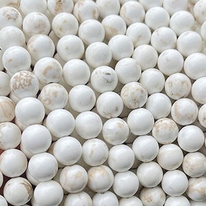 1 Full Strand 15&quot; Genuine Natural Loose Round Smooth White Magnesite Turquoise Stone Gemstone Mala Beads for DIY Jewelry Making 6mm 8mm 10mm