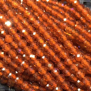 1 Full Strand Small Natural Loose Round Micro Faceted Orange Garnet Spessartine Hessonite Gemstone Stone Beads for Jewelry Making 15.5"