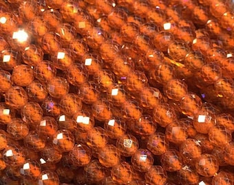 1 Full Strand Small Natural Loose Round Micro Faceted Orange Garnet Spessartine Hessonite Gemstone Stone Beads for Jewelry Making 15.5"
