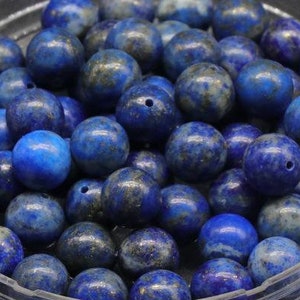 20pcs Genuine Natural Loose Round Half Hole Semi Drilled 8mm Blue Lapis Lazuli Gemstone Ball Beads Gem for DIY Earrings Studs Making