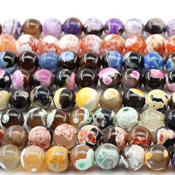 Pick Color 1 Full Strand 15.5" Loose Round Semi Precious Healing Fire Agate Stone Smooth Gemstone Gems Beads 4mm 6mm 8mm 10mm 12mm