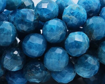 Magnifique 1 brin complet 15" véritable véritable naturel brillant micro facettes bleu apatite lâche ronde pierre de guérison pierres précieuses perles 6/8/10 mm