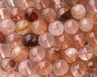 1 brin complet 15,5 po. Perles de pierres précieuses de quartz arlequin ferrugineux rond rouge naturel, feu lisse 6 mm 8 mm 10 mm 12 mm