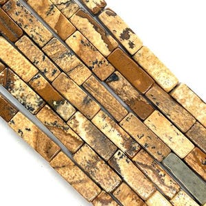 4 x 13 mm bildjaspis naturliga lösa fyrkantiga rörformade tunna långa rörformade ädelstenspärlor för DIY smyckestillverkning hel sträng 15"