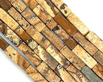 4X13mm Picture Jasper Stone Natural Loose Square Tube Thin Long Tubular Stick Gemstone Beads for DIY Jewelry Making Full Strand 15"