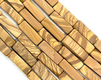 4X13mm Genuine Natural Yellow Wood Grain Lace Jasper Stone Square Tube Thin Long Tubular Stick Gemstone Beads for Jewelry Making 15"