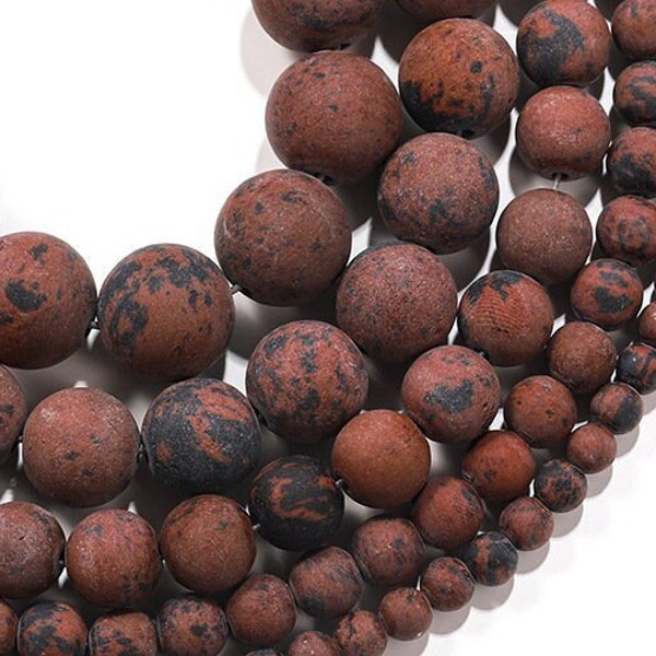 1 Full Strand 15.5" Genuine Natural Loose Round Matte Mahogany Obsidian Gemstone Mala Beads for DIY Jewelry Making 4mm 6mm 8mm 10mm 12mm