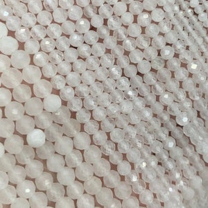 1 hebra completa de 2/3/4 mm de piedras preciosas de jade blanco genuinas naturales sueltas y brillantes, microfacetadas, redondas, de 15,5&quot; para hacer joyas de bricolaje