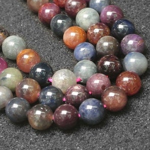6/8/10mm Genuine Natural Corundum Stone Round Semi Precious Smooth Ruby Sapphire Mixed Gemstone Beads for Jewelry Making Full Strand 15.5"