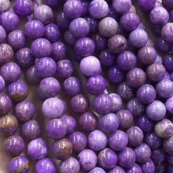 1 Full Strand 15.5" Genuine Natural Loose Round Semi Precious Smooth Purple Phosphosiderite Stone Gemstone Beads for Jewelry Making 6/8/10mm