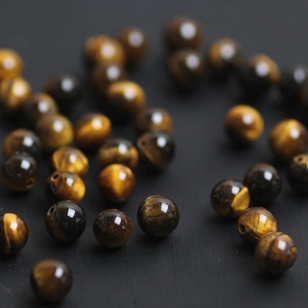 Natural 20pcs Genuine Natural Loose Round Half Drilled Hole Tiger Eye Gemstone Ball Beads Gem for DIY Jewelry Earrings Making 6/8/10/12mm