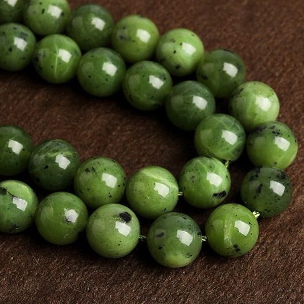 1 Full Strand 15.5" Genuine Natural Loose Round Healing Stone Smooth Green Canadian Jade Gemstone Beads for Jewelry Making 6/8/10mm