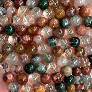 1 Full Strand 15.5&quot; Genuine Natural Loose Round Healing Crystal Stone Smooth Mixed Colorful Phantom Quartz Gemstone Beads 4mm 6mm 8mm 10mm