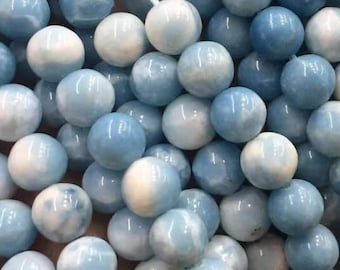 1 Full Strand Loose Blue Natural Larimar Quartz Beads Round Semi Precious Smooth Healing Gemstone for Jewelry Making 4mm 6mm 8mm 10mm 12mm