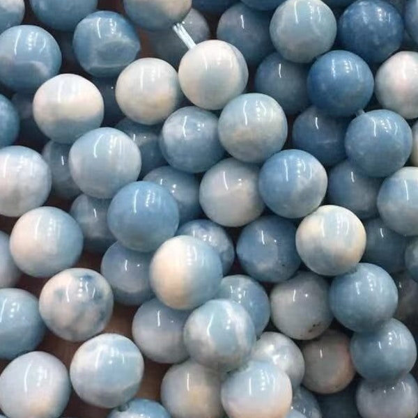 1 Full Strand Loose Blue Natural Larimar Quartz Beads Round Semi Precious Smooth Healing Gemstone for Jewelry Making 4mm 6mm 8mm 10mm 12mm