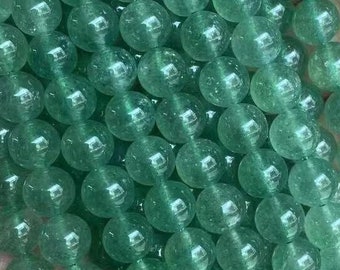 Genuine Natural A Grade Loose Round Semi Precious Smooth Green Strawberry Quartz Gemstone Beads 6mm 8mm 10mm Full Strand 15"