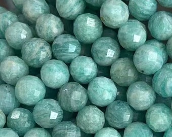 Étincelant 1 brin complet 15" véritable véritable naturel brillant à facettes amazonite russe en vrac rond pierre de guérison pierres précieuses perles de pierre 4/6/8/10 mm