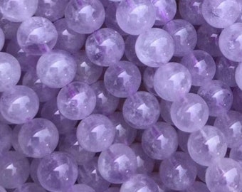 Perles de pierres précieuses naturelles rondes, violet clair, lavande, améthyste laiteuse, véritable qualité AAA 4 mm 6 mm 8 mm 10 mm 12 mm brin complet 15 pouces
